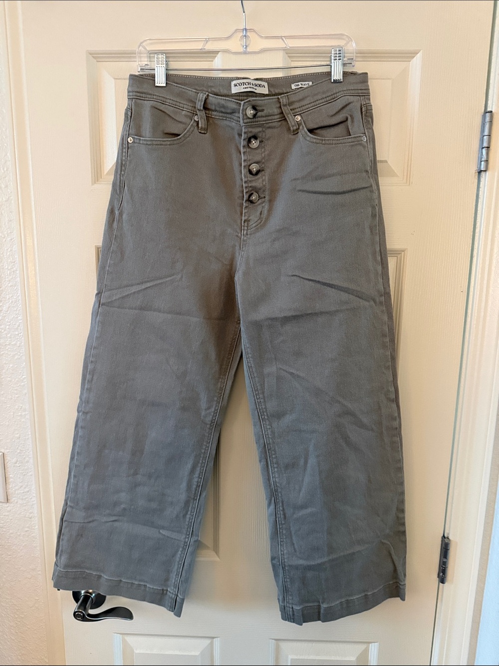 Scotch & Soda Women's Gray Cropped Wide-Leg Button-Fly Jeans